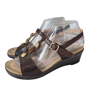 Mephisto Slingback Wedge Sandals Brown Jeweled Comfort Shoe Size 38 US 7.5 / 8